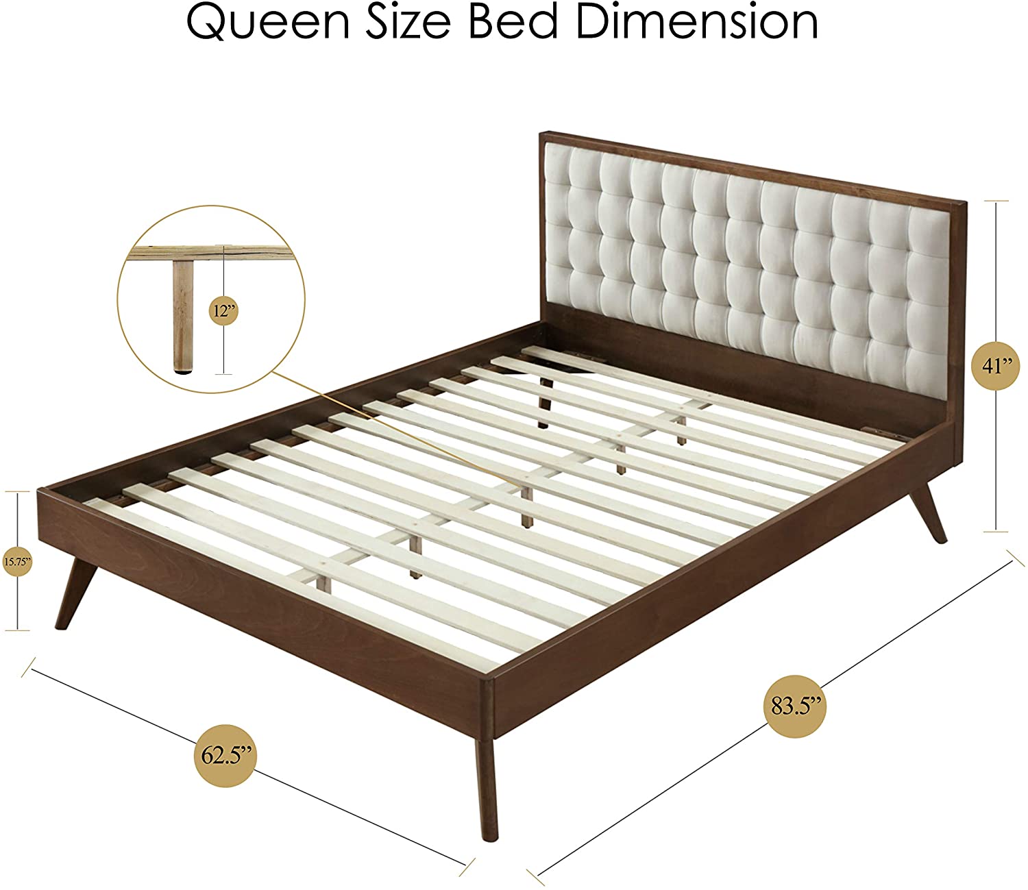 Soloman Mid Century Modern Tufted Upholstered Headboard ONLY, Queen