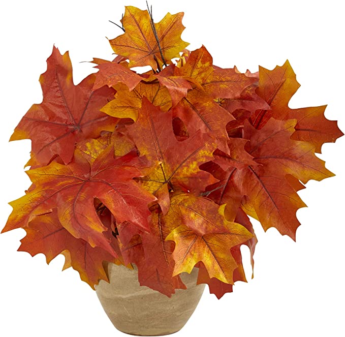 16in. Autumn Maple Leaf Artificial Plant in Decorative Planter