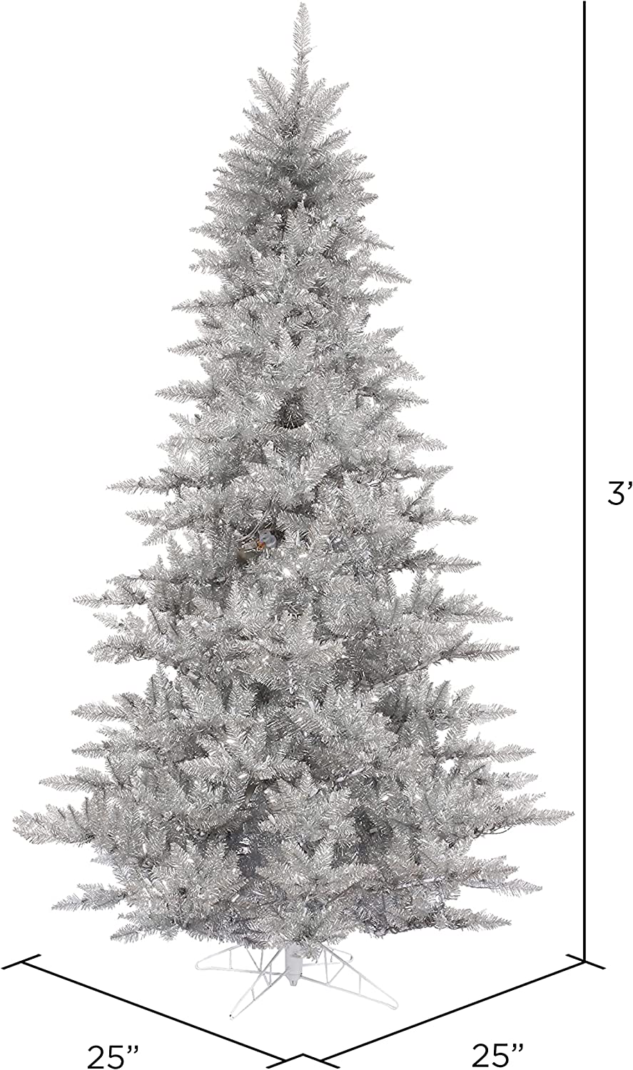 3' Silver Tinsel Fir Artificial Christmas Tree, Unlit - Faux Silver Christmas Tree - Seasonal Indoor Home Decor, (Set of 2)