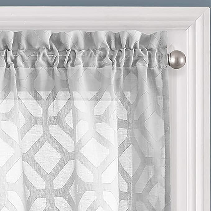Trellis Clip Short Valance Small Window Curtains Bathroom, Living Room and Kitchens, 52" x 14", Gray, (Set of 3)