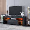 DMAITH TV Stand with LED Lights, Modern Gloss Entertainment Center Media and Open Shelves Console Table Storage Desk with 1 Drawer for Up to 60 Inch TV, Black