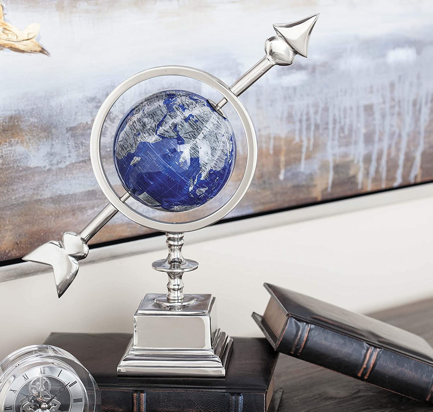 14" Modern Decorative Globe, Blue (#K4681)