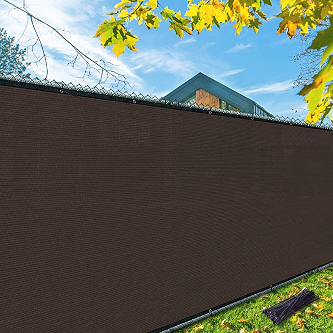 5x50ft Privacy Screen Fence, Garden Windscreen Mesh Shade Sail Net Barrier, Reinforced Bindings and Brass Grommets Cable Zip Ties Included, Brown