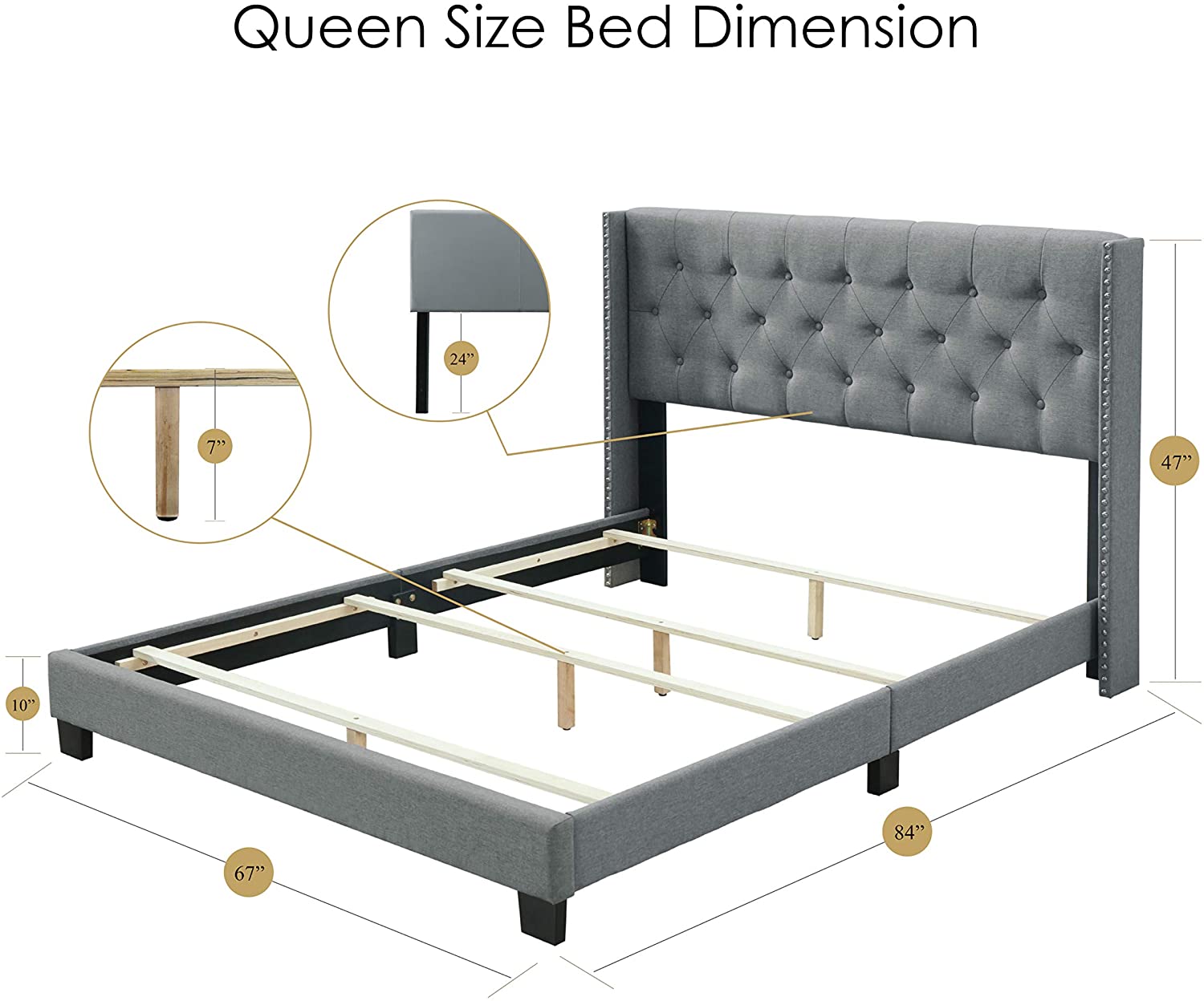 Bardy Upholstered Tufted Bed, Gray - Queen (#K6573)