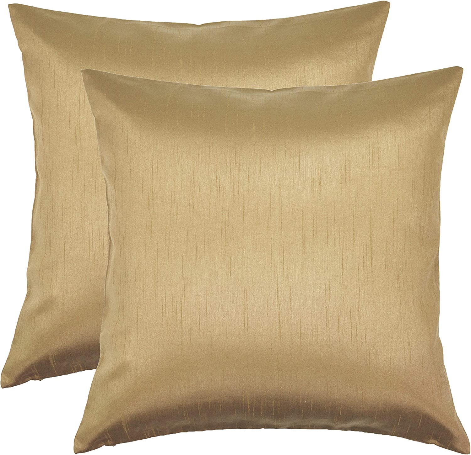 18x18 Inches Faux Silk Square Throw Pillow Cover, Zipper Closure, Brass (Set of 2)