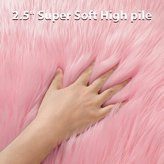 Ultra-Luxurious Fluffy Rectangle Area Rug,Soft and Thick Faux Fur Rug,Pink Rug Non-Slip,Small Rug for Bedroom Bedside Living Room,Fuzzy Rug,Shag Rug,2x3 Feet, Pink