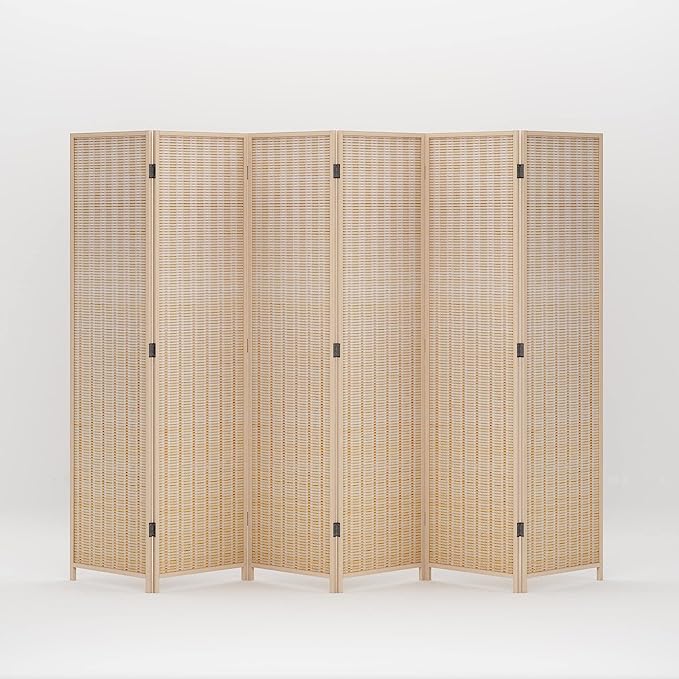6 Panel Bamboo Room Dividers, Folding Room Divider Privacy Screens, Room Separating Wall Dividers, Natural Room Partition, Freestanding