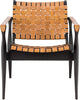 Black/Brown Couture Home Dilan Brown Leather Weave and Black Safari Accent Chair
