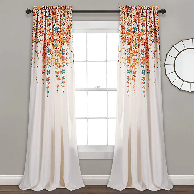 Weeping Flowers Darkening Window Curtains Panel Set for Living, Dining Room, Bedroom, 84 in x 52 in, Turquoise & Tangerine, (Set of 6)