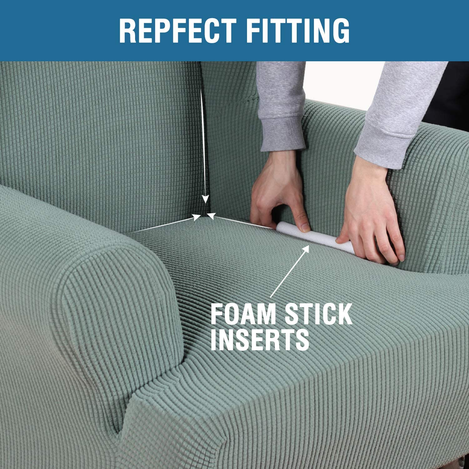 1 Piece Super Stretch Stylish Furniture Cover/Wingback Chair Cover Slipcover Spandex Jacquard Checked Pattern, Super Soft Slipcover Machine Washable/Skid Resistance (Wing Chair, Sage)
