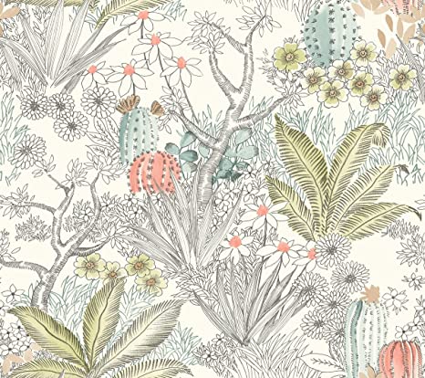 27Ft x 27In Flowering Desert Wallpaper Grey, (Set of 2)