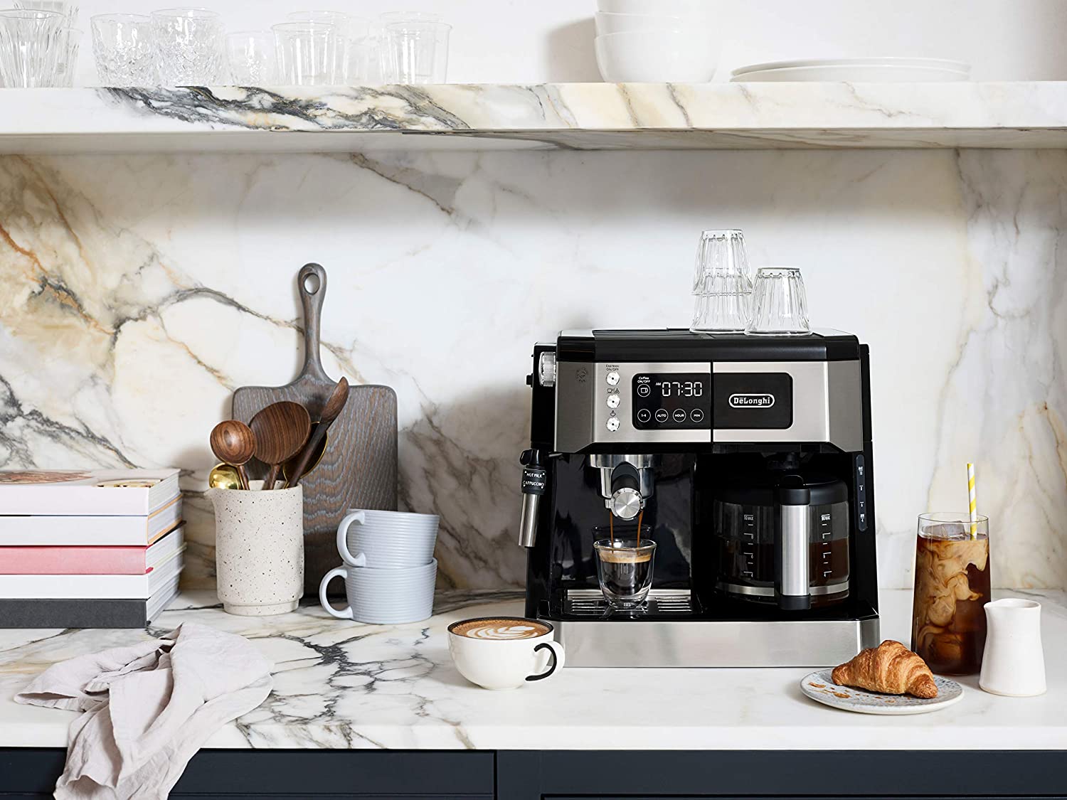 De'Longhi All-in-One Combination Coffee Maker & Espresso Machine + Advanced Adjustable Milk Frother for Cappuccino & Latte + Glass Coffee Pot 10-Cup