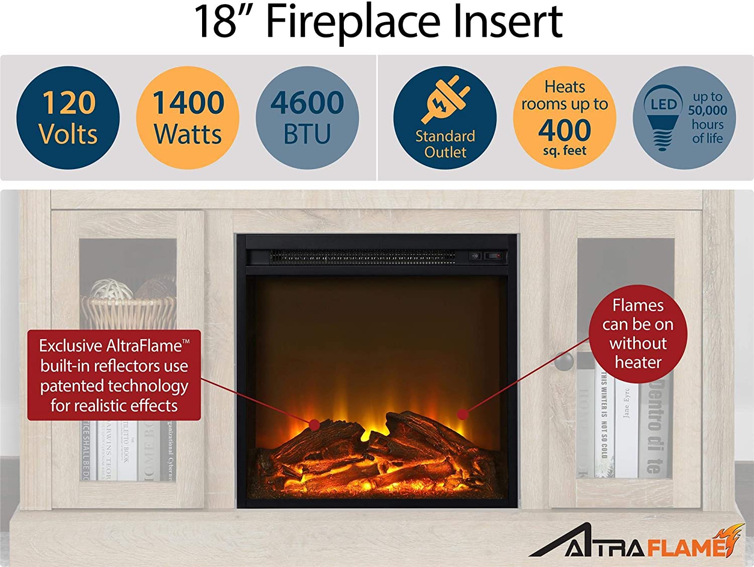 Altra Flame 18 '' Glass Front Electric Fireplace, Black pt1250