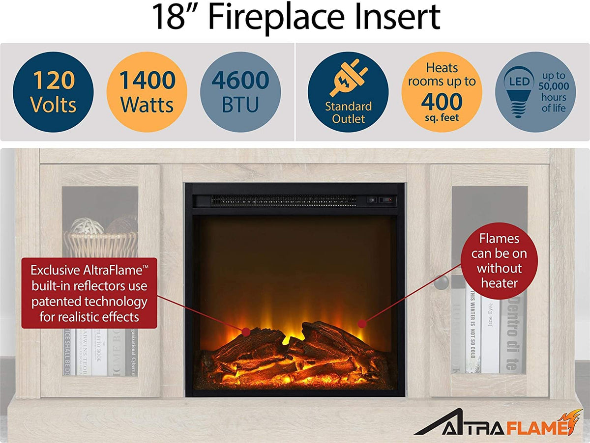 Altra Flame 18 '' Glass Front Electric Fireplace, Black pt1250