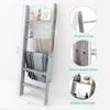 4.5 FT Rustic Wood Wall-Leaning Farmhouse Ladder Blanket and Towel Holder, Decorative Ladder Shelf for Throw Blankets, Quilts-Perfect for Living Area, Distressed White