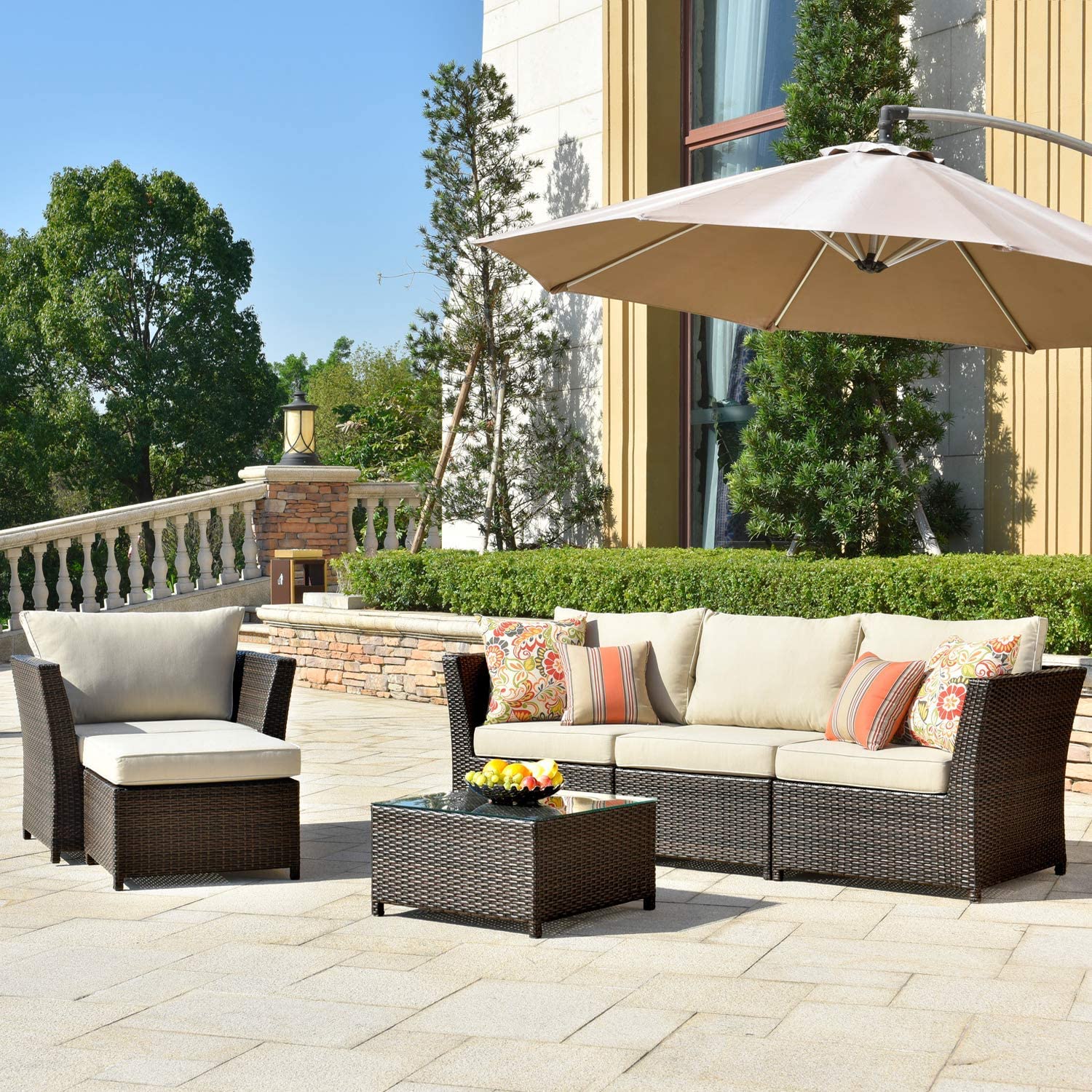 ovios Patio Furniture Set, Backyard Corner seats & Coffee table (2 BOXES)