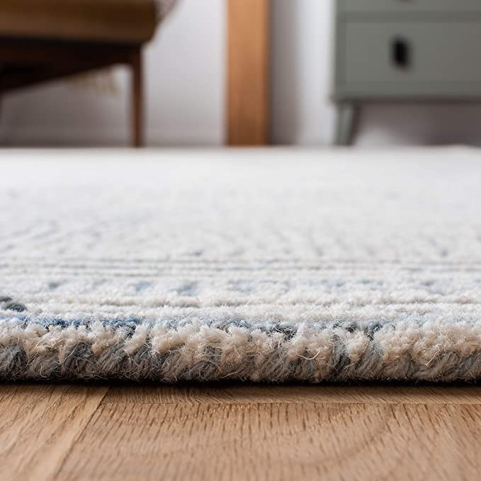 Abstract Collection Handmade Premium Wool Entryway Foyer Living Room Bedroom Kitchen Runner Rug 2'3" x 6' Ivory/Blue