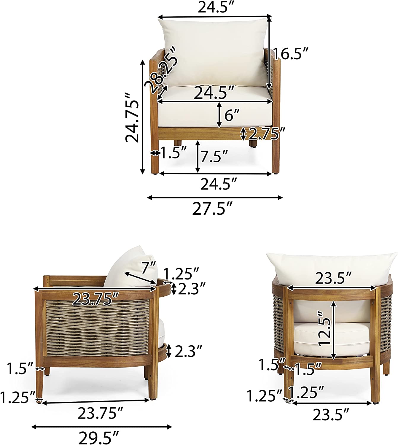 Burchett Teak Brown Removable Cushions Wood Outdoor Lounge Chair with White Cushion
