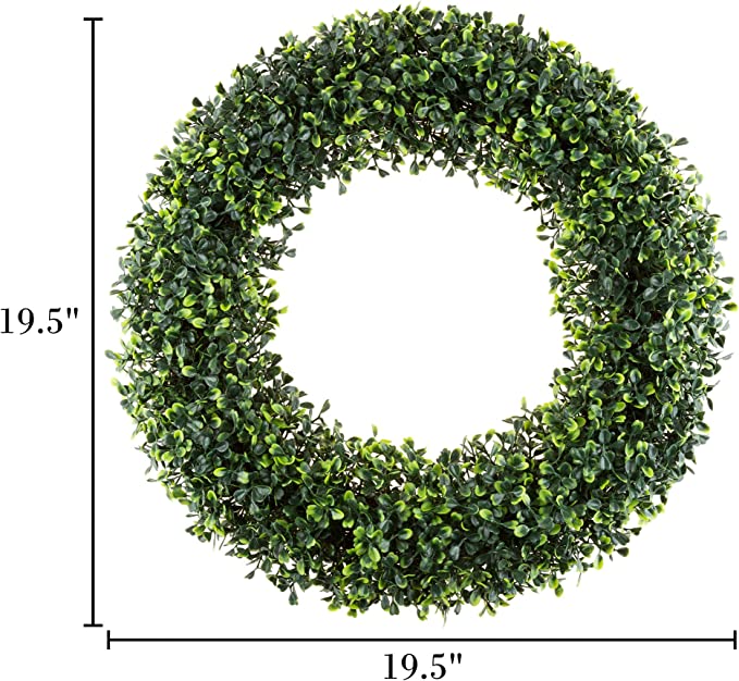 19.5-Inch Artificial Boxwood Wreath for Front Door Home Decor