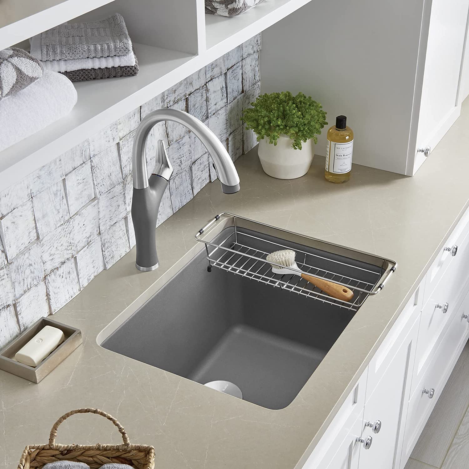 BLANCO 401924 LIVEN Drop-in or Undermount Laundry Sink, 25" L x 22" W x 12" D, Metallic Gray