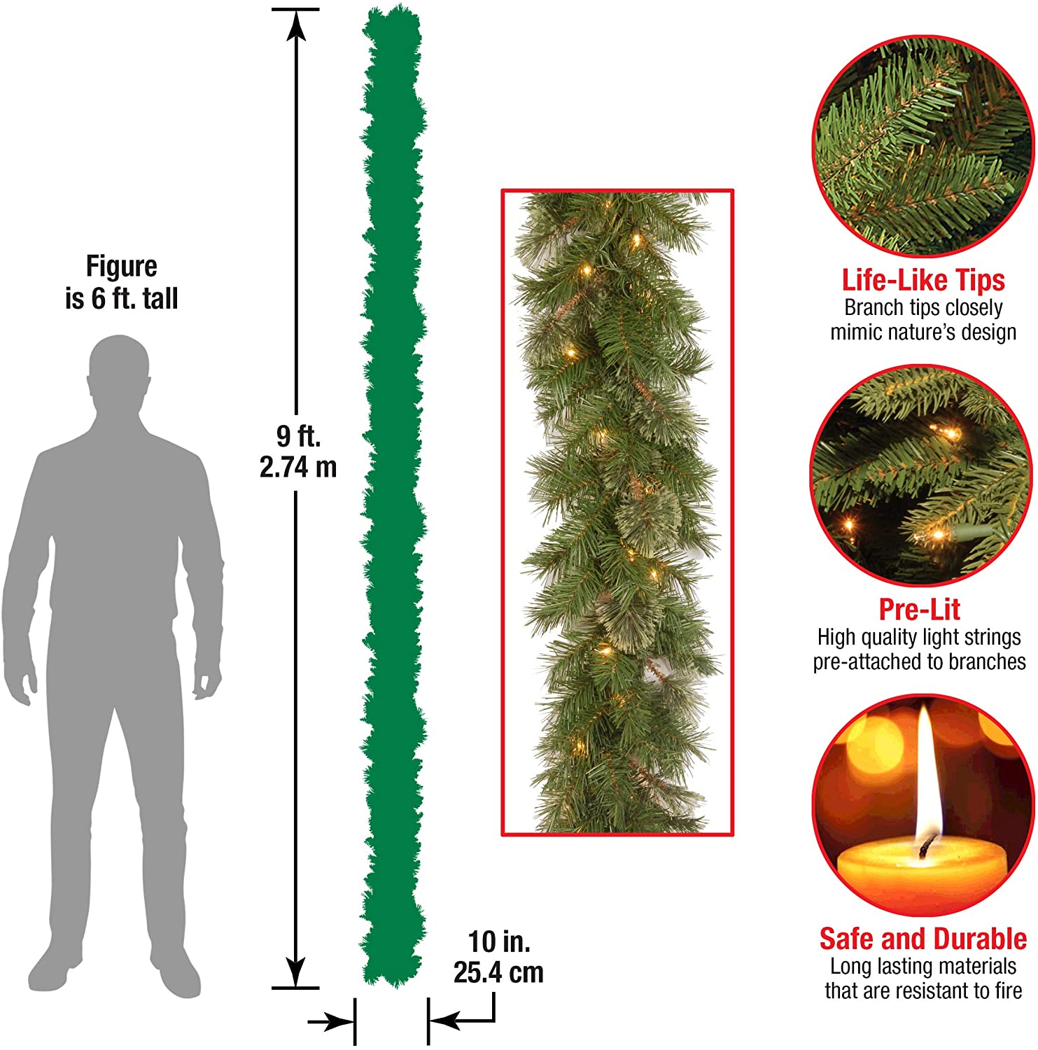 9' Pre-Lit Spruce Garland with Clear Lights (#K5470)