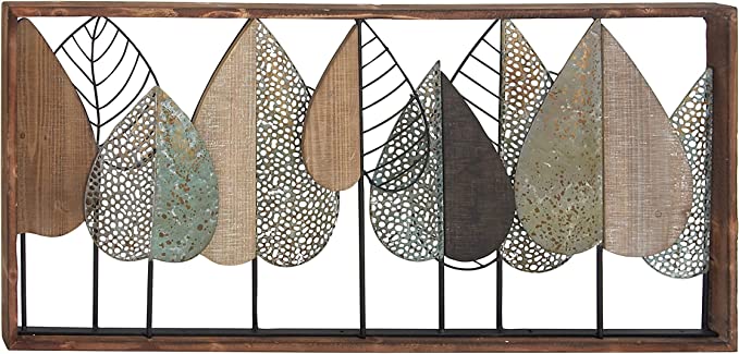 79 Modern Metal Leaves Wall Decor, 47" x 3" x 22", Brown