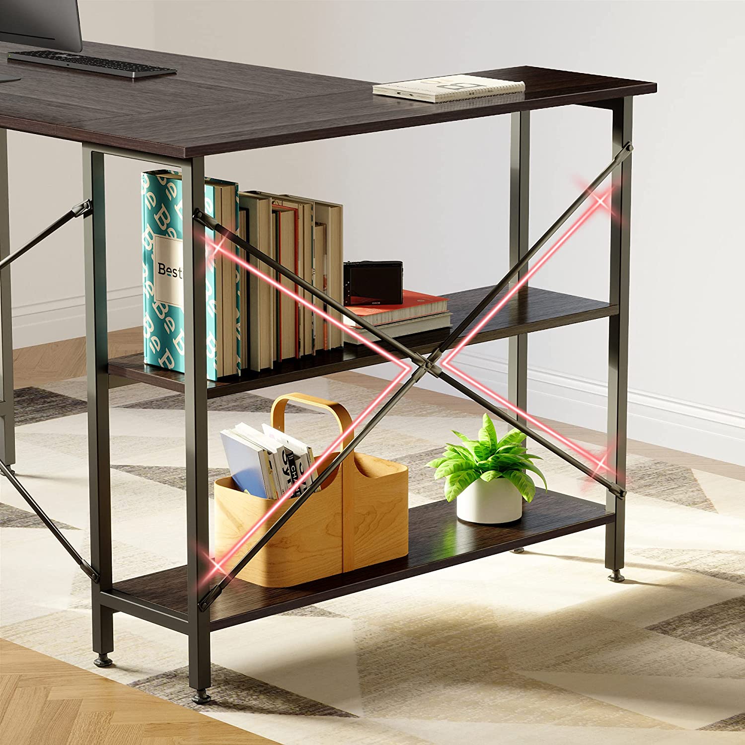 Bestier Small L Shaped Desk with Shelves 47 Inch Reversible Corner Computer Desk Writing Gaming Storage Table for Home Office Small Space, Brown