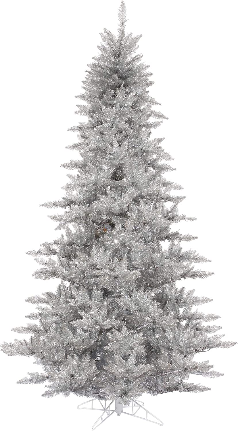 3' Silver Tinsel Fir Artificial Christmas Tree, Unlit - Faux Silver Christmas Tree - Seasonal Indoor Home Decor, (Set of 2)