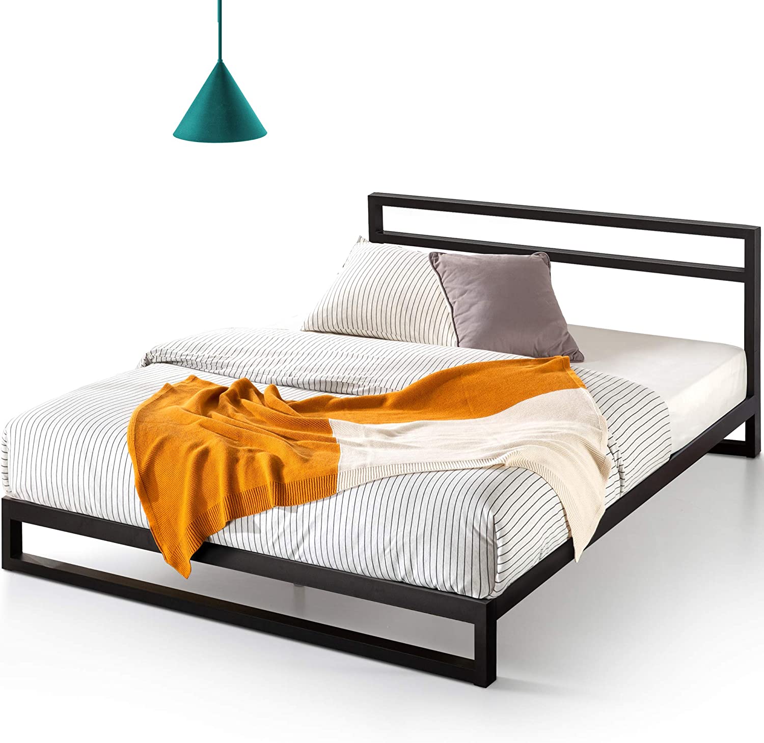 ZINUS Trisha Metal Bed Frame with Headboard, Wood Slat Support, No Need for Springs, Easy to Assemble, Complete HB231