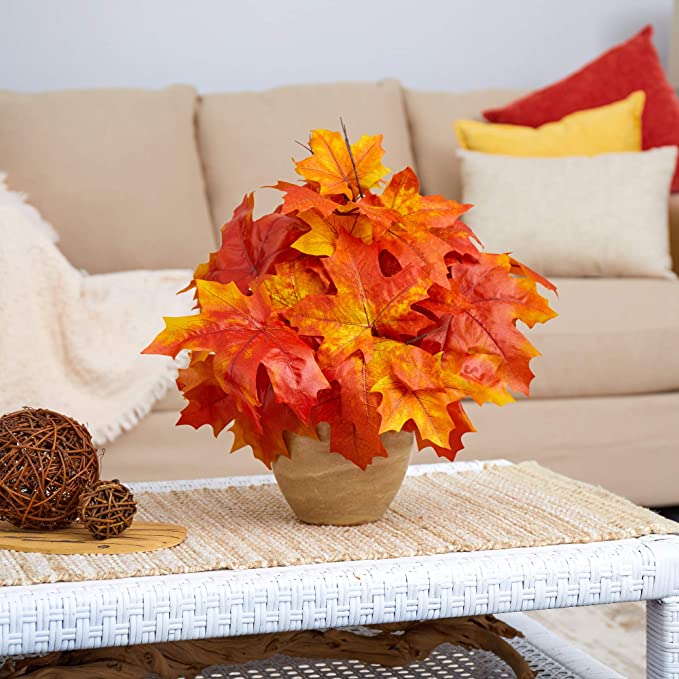 16in. Autumn Maple Leaf Artificial Plant in Decorative Planter