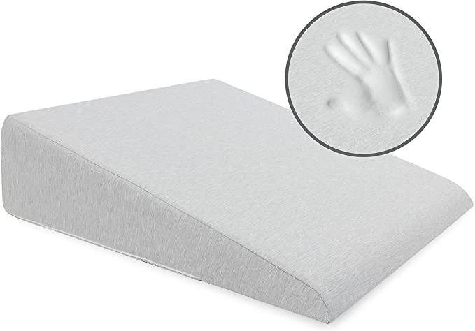 Bed Wedge Pillow with Memory Foam Top -Helps with Acid Reflux and Gerds, Reduce Neck and Back Pain, Snoring, and Respiratory Problems- Breathable and Washable Cover (7.5 Inch)