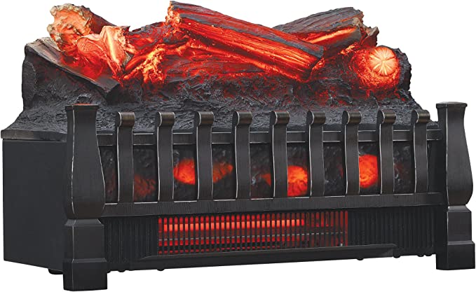 20.5 " W x 8.66 " D x 12.6 " H Infrared Quartz Set Heater with Realistic Ember Bed and Logs, Black