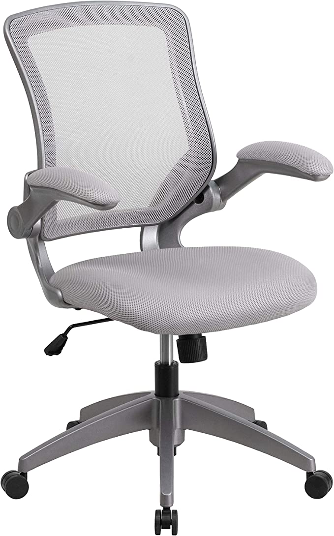 25.25"W x 24"D x 37.50" - 42.25"H Gray Mesh Swivel Ergonomic Task Office Chair with Gray Frame and Flip-Up Arms