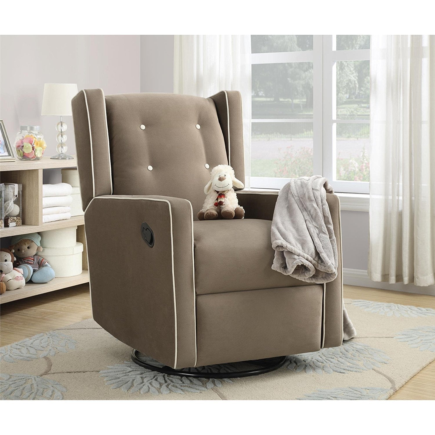 Baby Relax Mikayla Upholstered Swivel Gliding Recliner, Mocha Microfiber