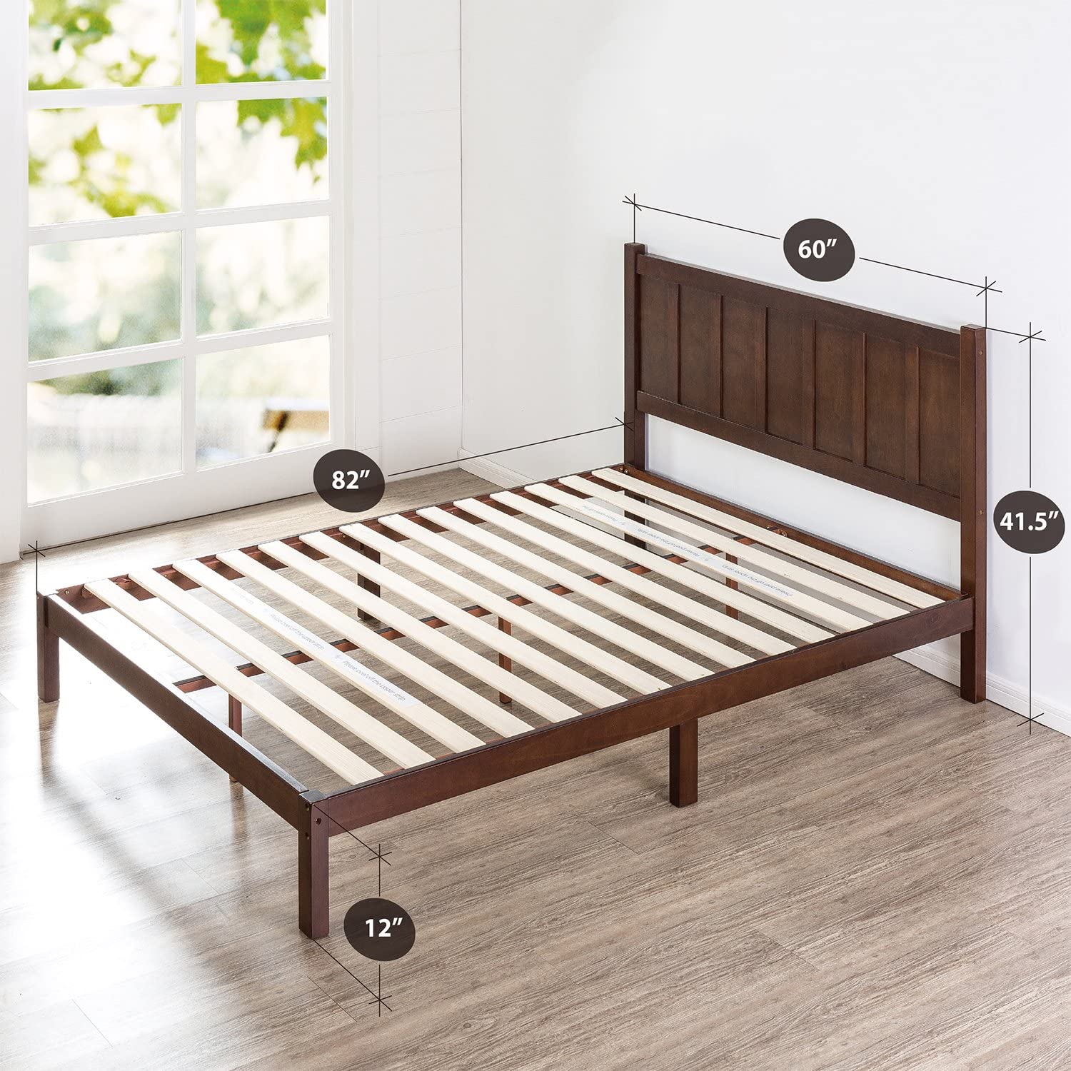 Zinus Adrian Wood Rustic Style Platform Bed with Headboard / No Box Spring Needed / Wood Slat Support, Queen KB2595-A4-B3-P2