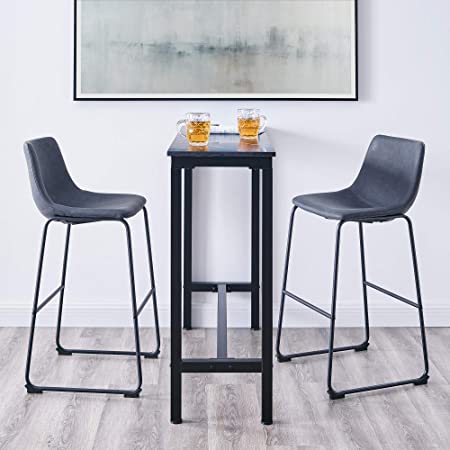 30 Inch Industrial Faux Leather Barstools (Set of 2) - Navy Blue RM302
