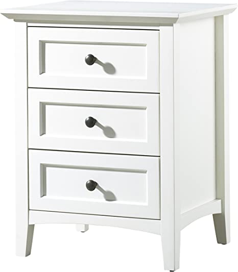 Solid Wood Nightstand, 3-Drawer, Paragon - White