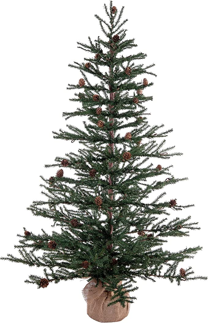 42" Caramel Pine Artificial Christmas Tree Unlit, Seasonal Indoor Home Decor with Decorative Burlap Base