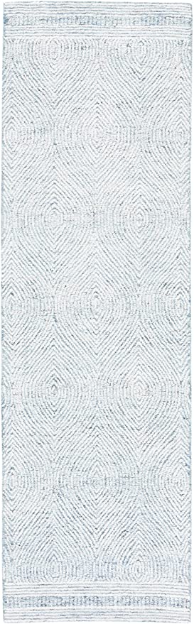 Abstract Collection Handmade Premium Wool Entryway Foyer Living Room Bedroom Kitchen Runner Rug 2'3" x 6' Ivory/Blue
