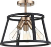 3 Light Semi-Flush Mount Fixture, Copper Brushed Brass Finish with Matte Black Frame