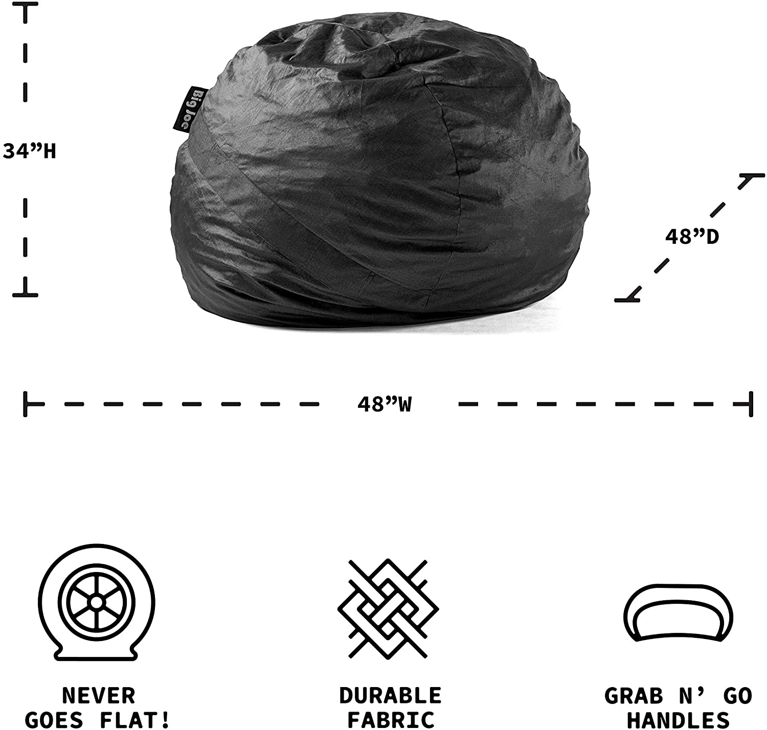 Big Joe Fuf Foam Filled Bean Bag Chair, Large, Black