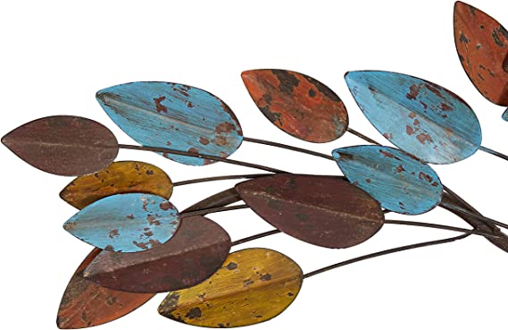 Metal Leaf Wall Decor, 43" x 2" x 10", Multi Colored