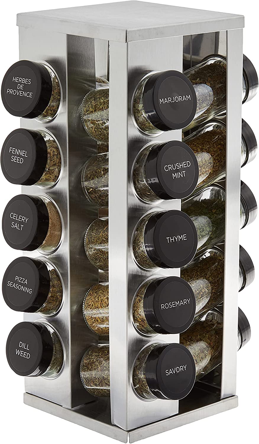 20 Jar Brushed Heritage Spice Rack, Metallic Gray