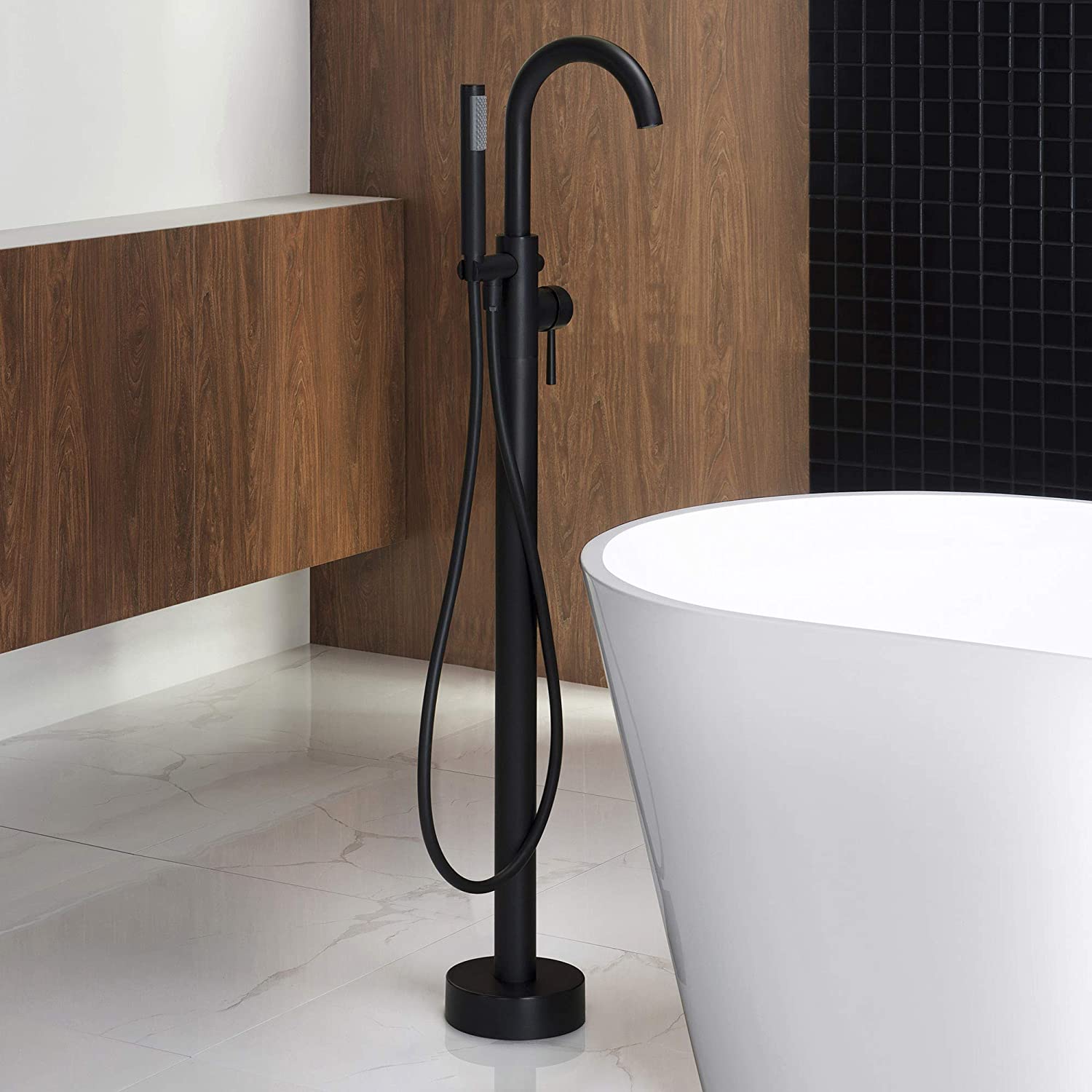 Woodbridge Freestanding Tub Filler Faucet with Hand Shower, Matte Black (#K2818)