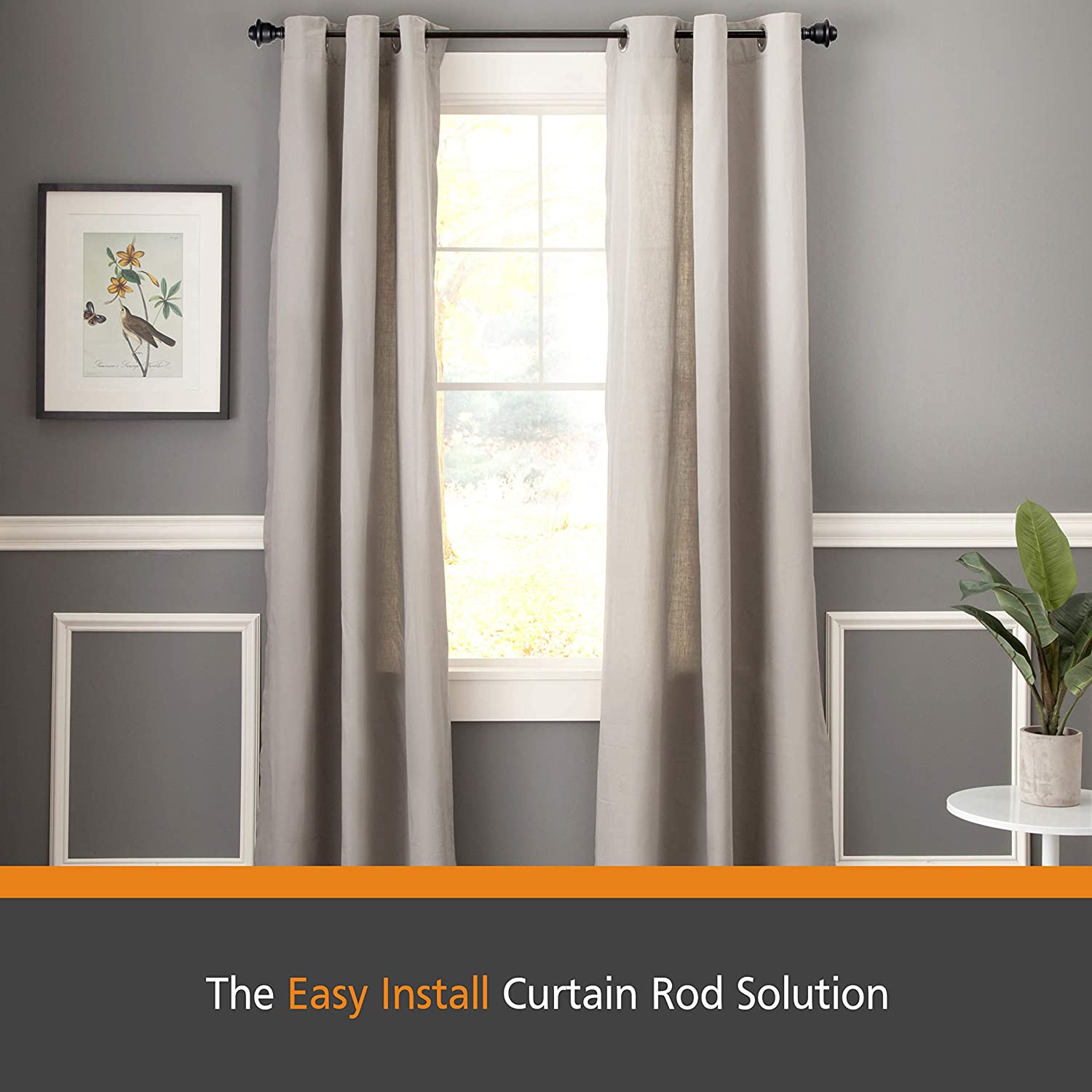 5/8" Fast Fit Finn Easy Install Curtain Rod, Weathered Brown, 66"-120"