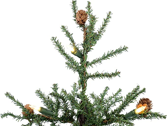 24" Caramel Pine Artificial Christmas Tree, Clear Dura-lit Lights, Seasonal Indoor Home Decor with Decorative Burlap Base