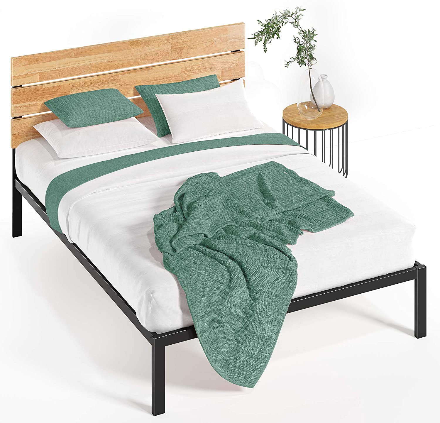 Zinus Paul Metal and Wood Platform Bed with Wood Slat Support, Queen