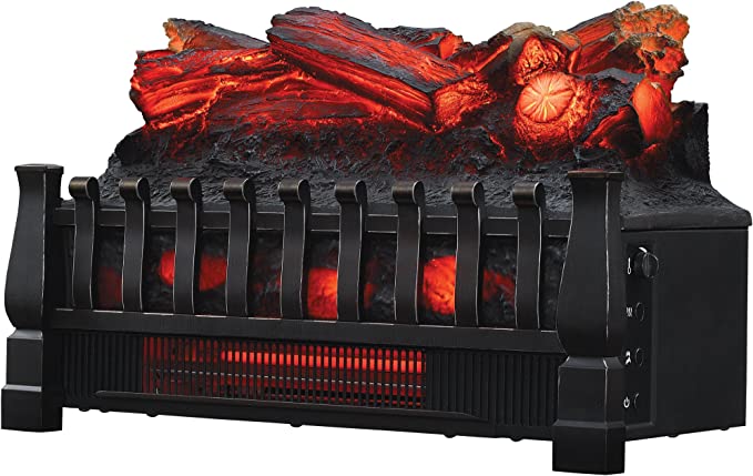 20.5 " W x 8.66 " D x 12.6 " H Infrared Quartz Set Heater with Realistic Ember Bed and Logs, Black