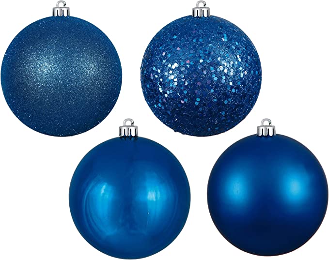 2.4" Blue 4-Finish Ball Ornament Assortment, 24 per Box