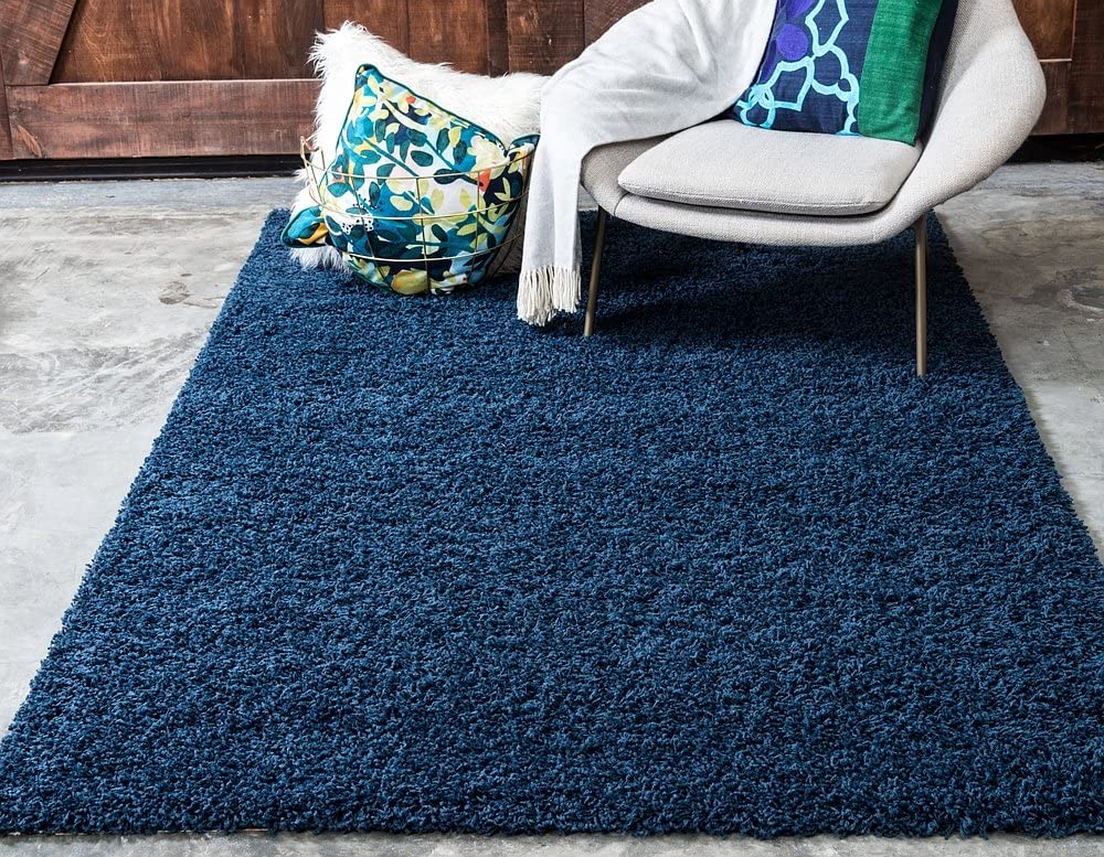Unique Loom Solo Solid Shag Collection Area Modern Plush Rug Lush & Soft, 5' 0 x 8' 0, Navy Blue KRUG161-P2